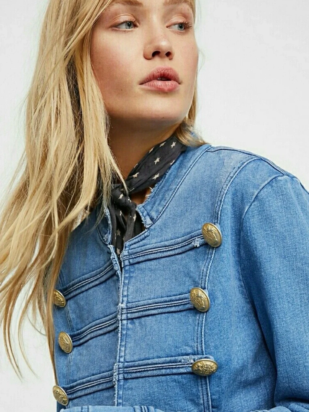 Free People Light Blue Denim Military Jacket Size XS - Picture 2 of 16